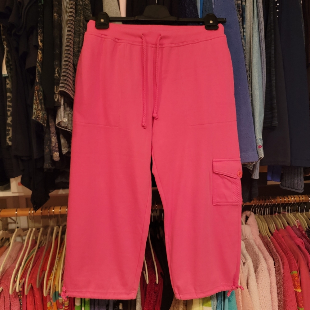 COLDWATER CREEK ♡ NEW Pink Thick Cotton Blend Pull String Side Pocket Capris S/M